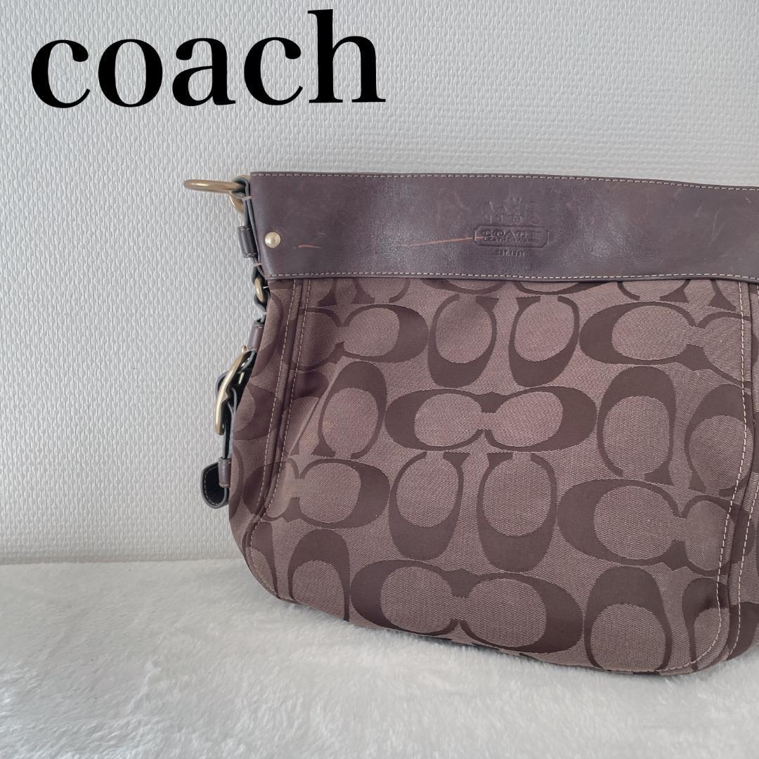 美品Coachコーチセミショルダーバッグトートバッグ ブラウンシグネチャー_画像1