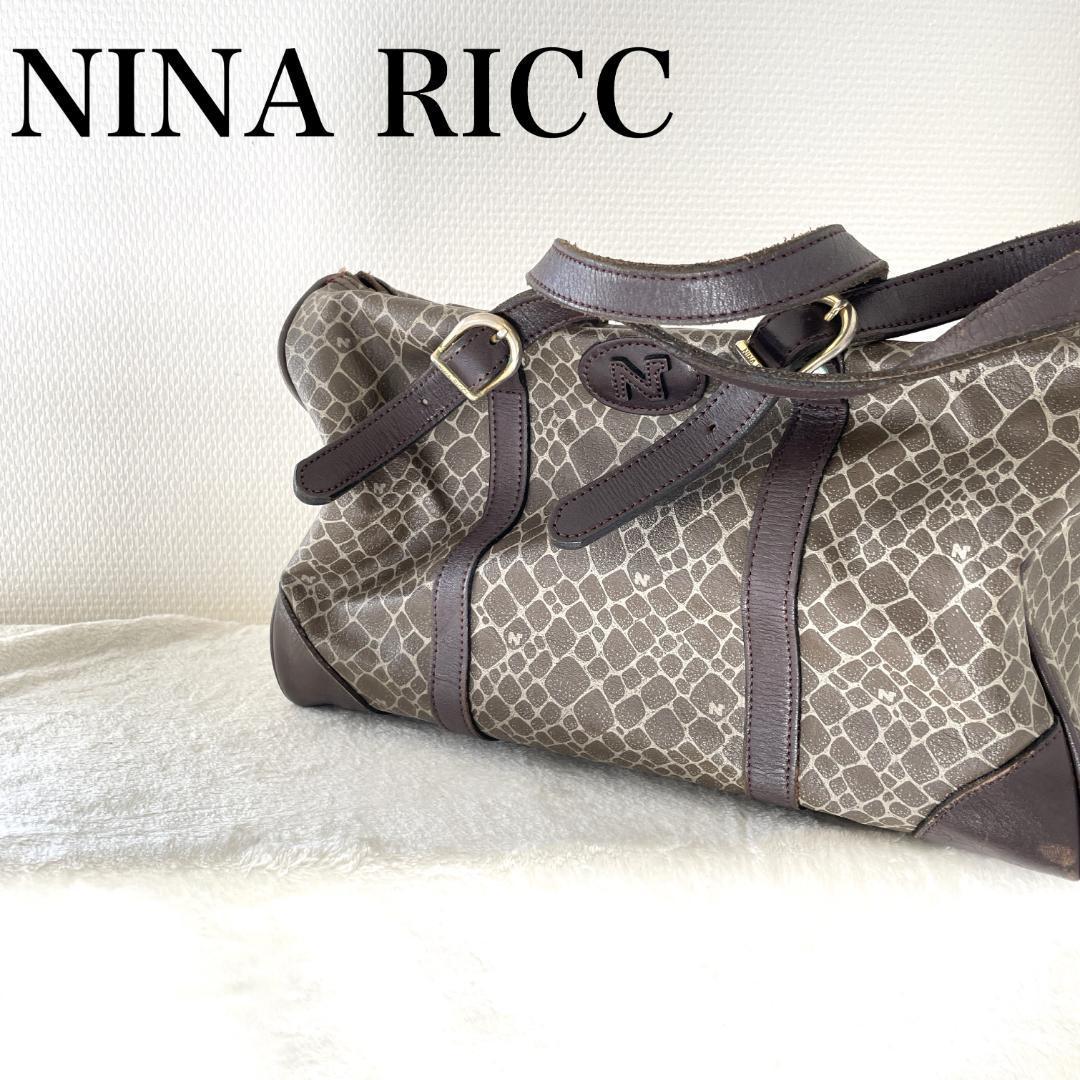 美品NINA RICCIニナリッチセミショルダーバッグトートバッググレー総柄