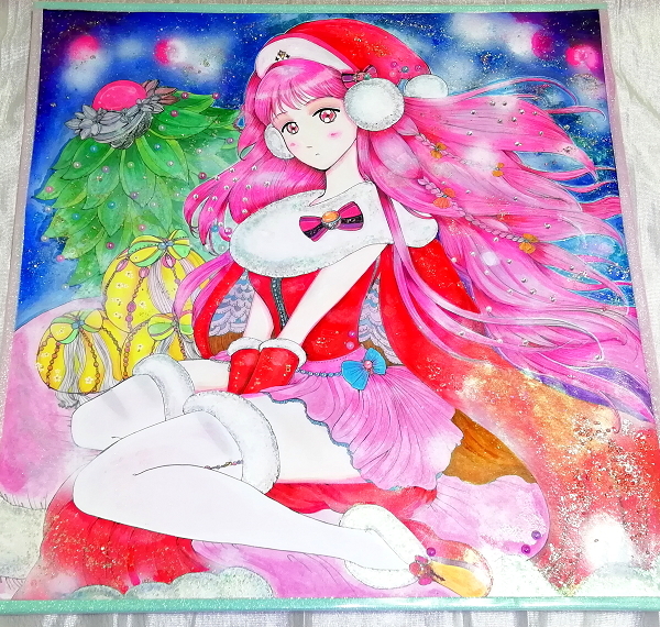  square fancy cardboard 45x45cm square / Christmas girl hand .. original illustration .02 Christmas girl 02 hand drawn originalart picture cute girl beauty