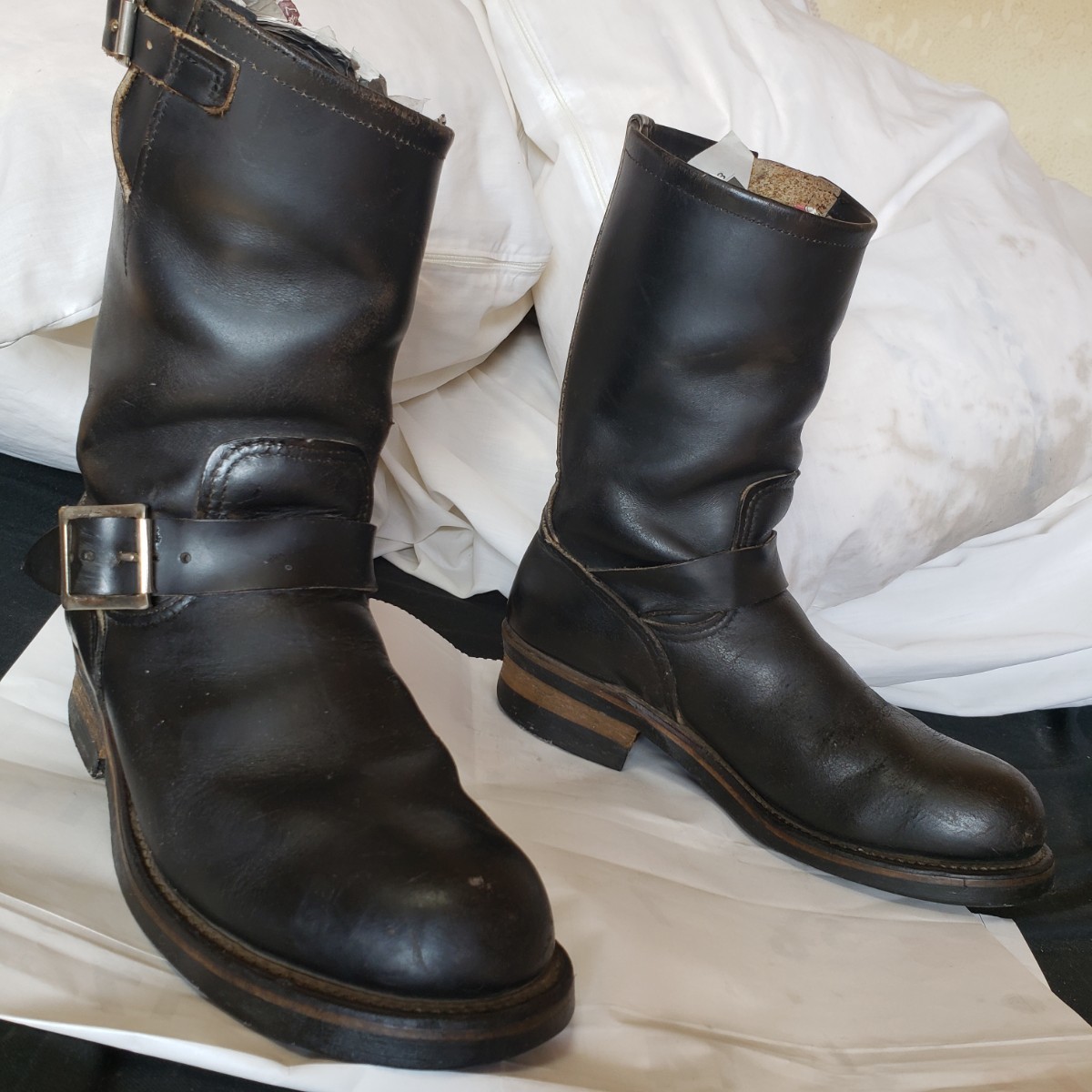 PT91 茶芯 vintage ヴィンテージ REDWING レッドウィング 2268 エンジニア ブーツ engineer boots 皮革 7D レザー leather 米国製 25cm 黒の画像9