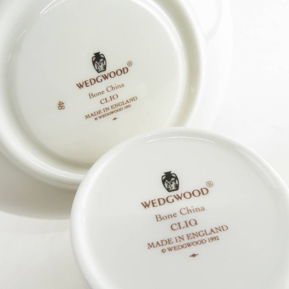 美品 WEDGWOOD ウェッジウッド CLIO クリオ フルリムボーダー デミタスカップ＆ソーサー ボンド コーヒー 壺ロゴ SY7543B2_画像3