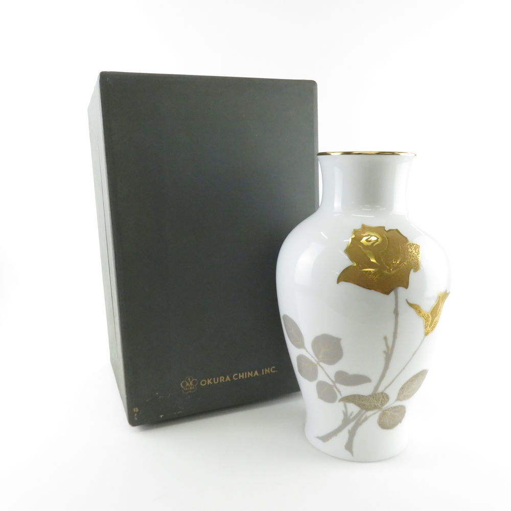 美品 OKURA 大倉陶園 金蝕バラ 花瓶 花びん フラワーベース SY7614Z