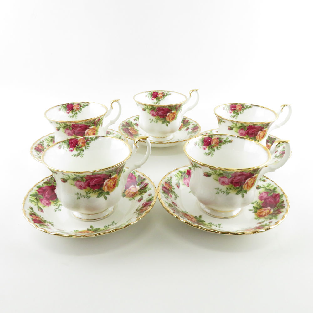 美品 ROYAL ALBERT ロイヤルアルバート オールドカントリーローズ ティーカップ＆ソーサー 5客 セット SY7653A2_画像1