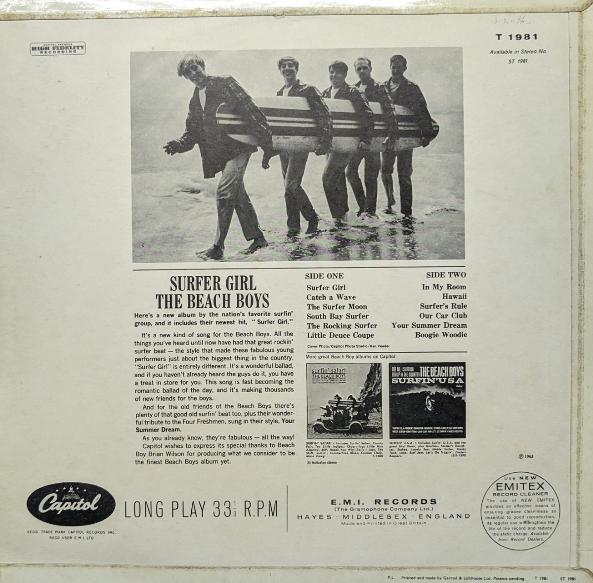 ◎特選◎THE BEACH BOYS/SUFFER GIRL1963'UK CAPITOL MONO MAT.1_画像2