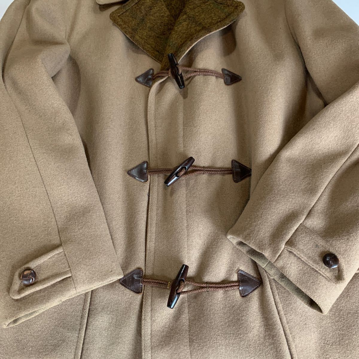 60s Lakeland WOOL DUFFLE COAT Vintage Vintage wool coat duffle coat check liner Ame tiger chin strap 50s
