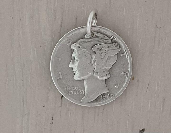 本物アメリカのマーキュリーヘッドコイン（銀貨）、ペンダントトップ_画像2