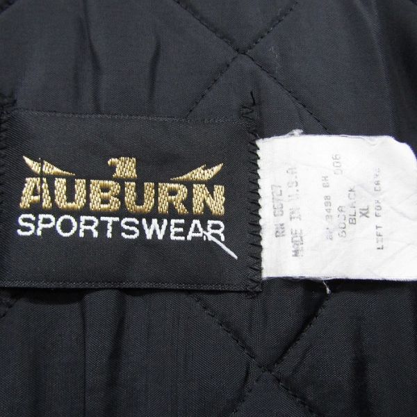 USA製 サイズ XL AUBURN スタジアム ジャンパー ナイロン ジャケット スタジャン ブラック ワンポイント 刺繍 古着 ビンテージ 3D1710の画像4