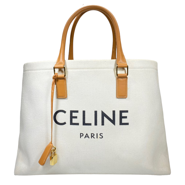 CELINE セリーヌ ホリゾンタル カバ トートバッグ ハンドバッグ 手持ち鞄 肩掛け キャンバス カーフスキン ナチュラル タン