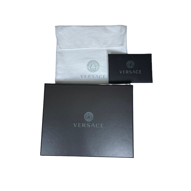 【未使用】VERSACE ヴェルサーチ Vロゴ カードケース パスケース 首掛け ネックストラップ レザー レッド_画像7