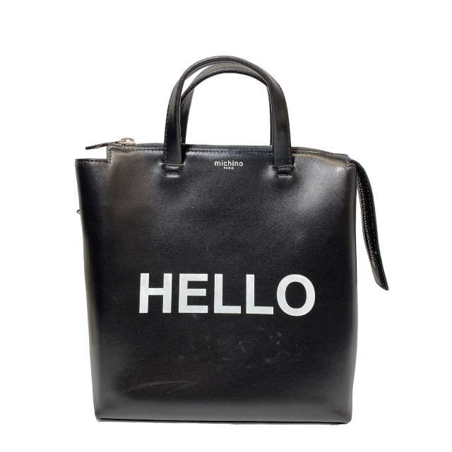 michino PARIS ミチノパリ 2way HELLO ハンドバッグ ショルダーバッグ ノートルダムバッグ 肩掛け ロゴ レザー ブラック 黒_画像1