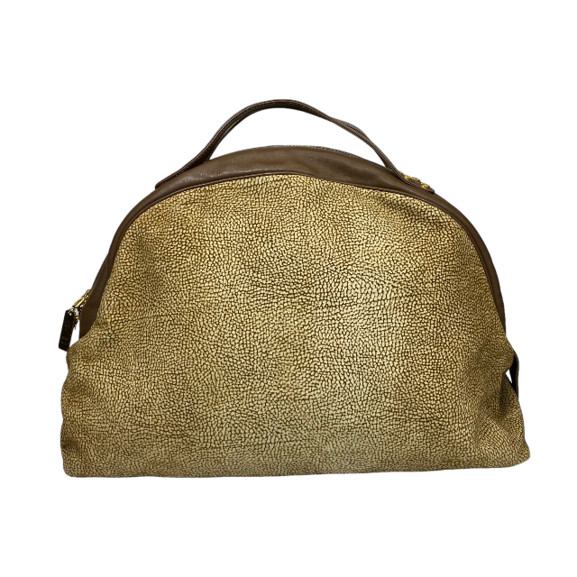 BORBONESE Volvo ne-ze ручная сумочка сумка "Boston bag" uzla рисунок plate замша кожа бежевый оттенок коричневого Gold металлические принадлежности 