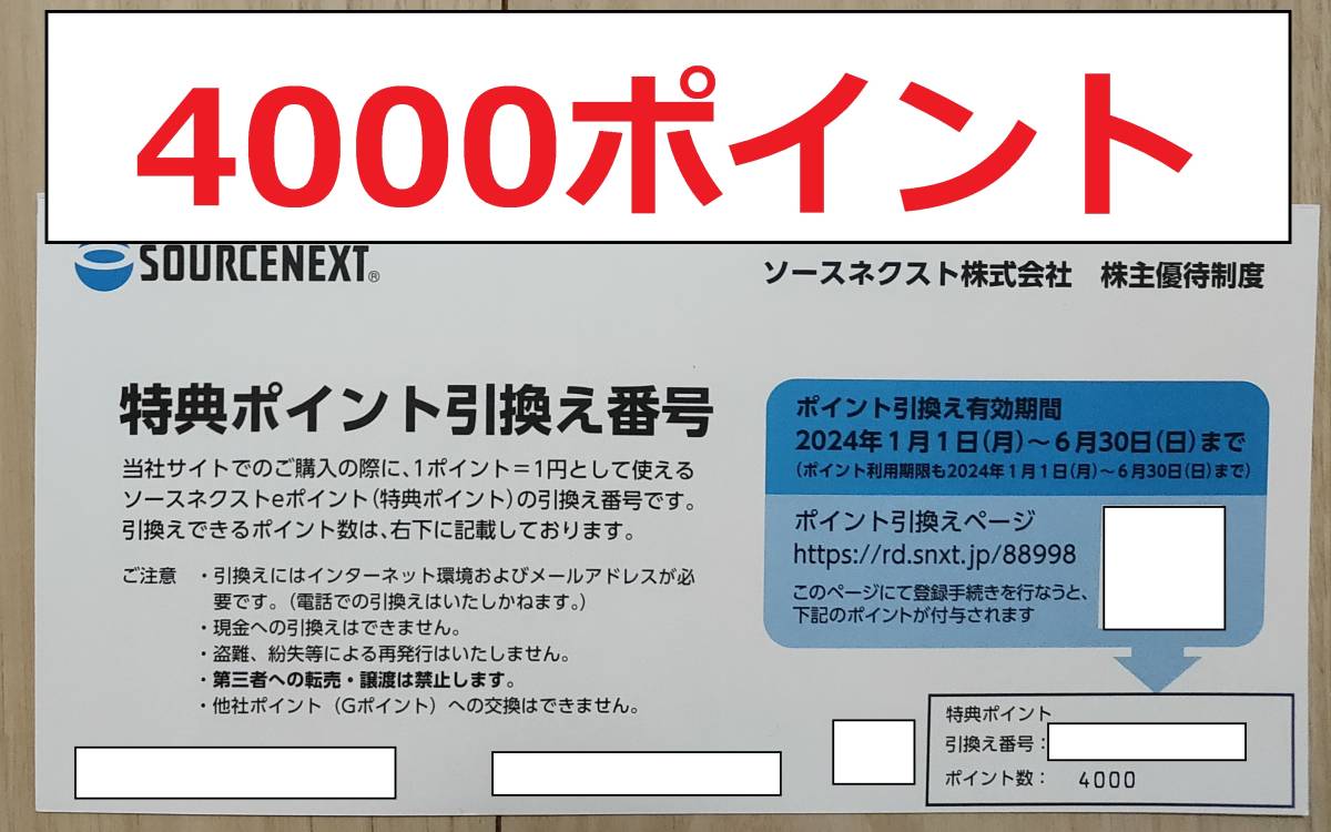 【4000ポイント・最新】　ソースネクスト 株主優待 _画像1