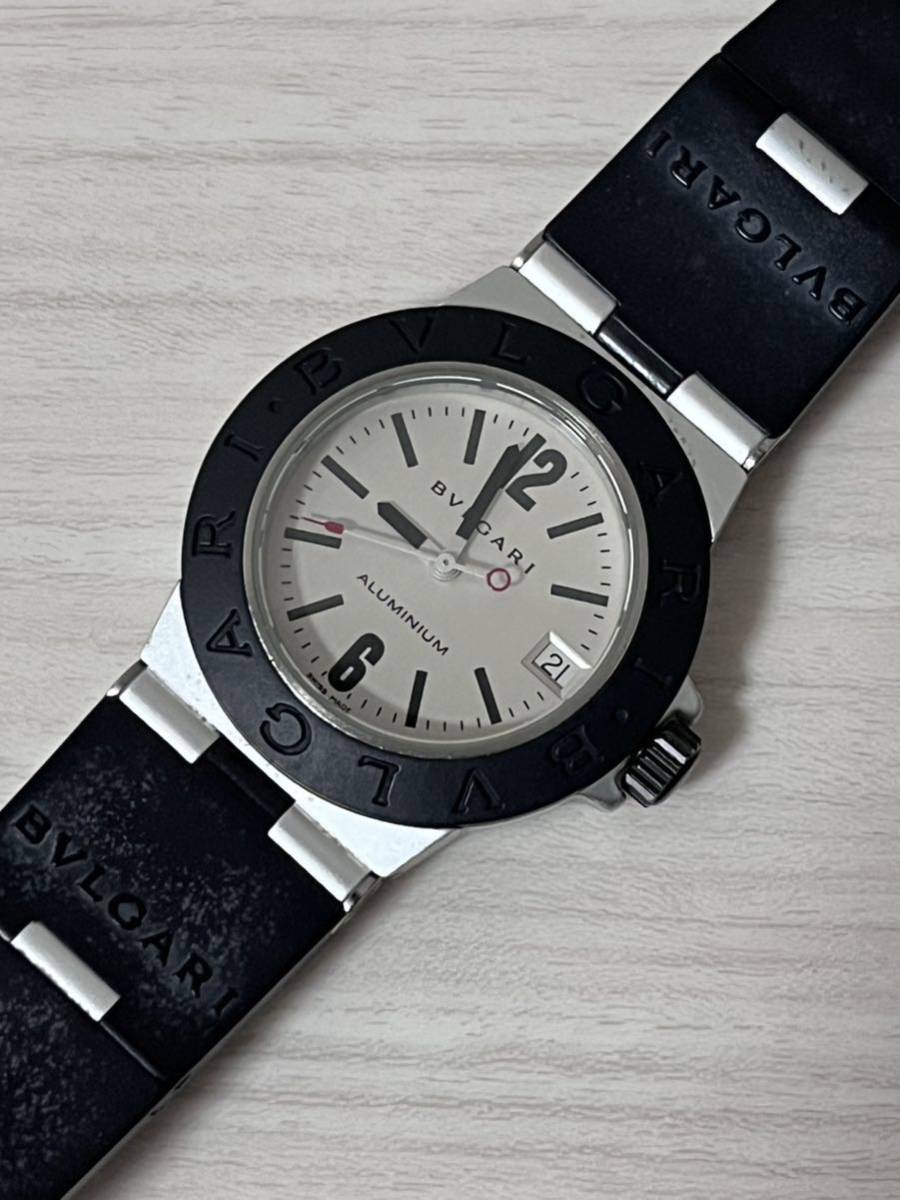 稼働品 BVLGARI ブルガリ AL32TA アルミニウム デイト 腕時計 クォーツ ボーイズ ブラック系_画像1