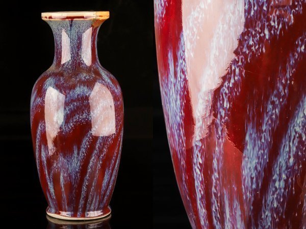 高質 【琴》送料無料 中国美術 辰砂釉花瓶 壷 高さ51cm TL202 施釉陶