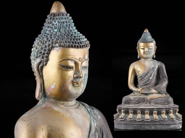 【琴》送料無料 仏教美術 銅製釈迦如来像 高30.5cm KR668