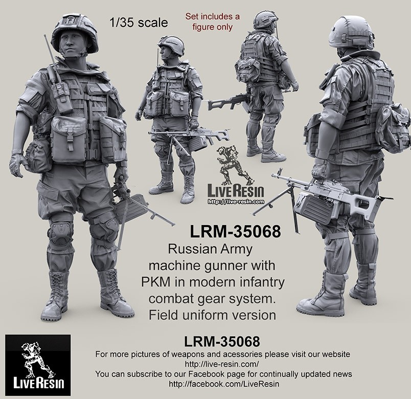 ライブレジン LRM-35068 1/35 現用 ロシア陸軍 機関銃手 w/PKM コンバットギアシステムセット21 フィールドユニフォームバージョン_画像2