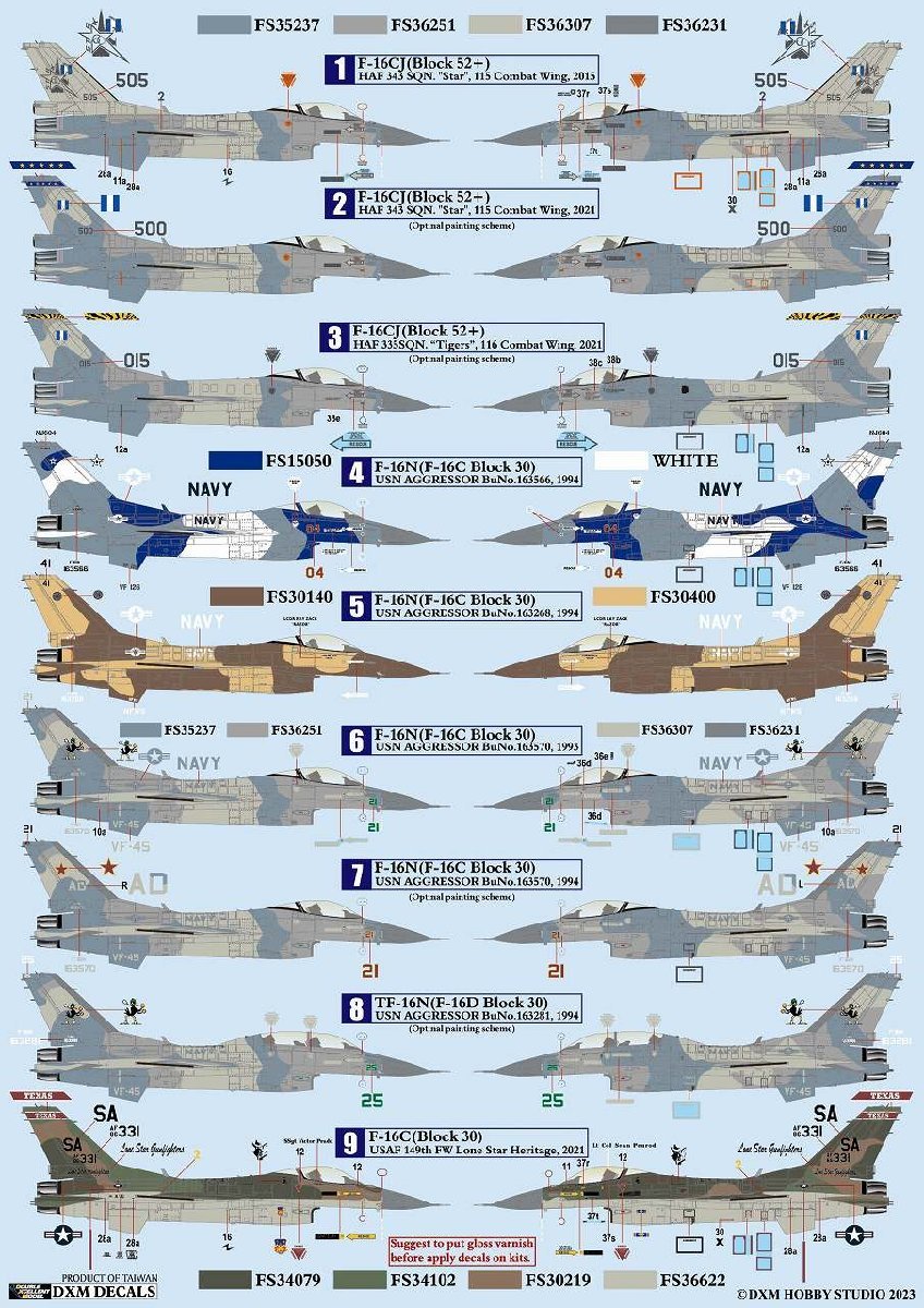 DXMデカール DXM-31-4163 1/48 HAF/アメリカ海軍/空軍 F-16C ファイティング・ファルコン コレクション #2_画像3