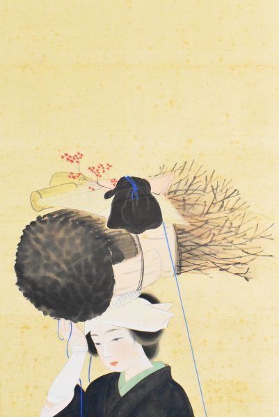 K2780 真作 福田素仙「大原女」絹本 肉筆 美人画 風俗画 人物画 日本画 中国 絵画 骨董 掛軸 掛け軸 古美術 岐阜の人_画像3