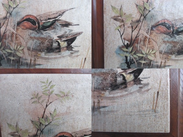 イタリア◆ヴィンテージ 野鳥の陶板画　LEGNO HOLZ WOOD BOIS　カッティングボード型 壁掛け　カモ_画像10