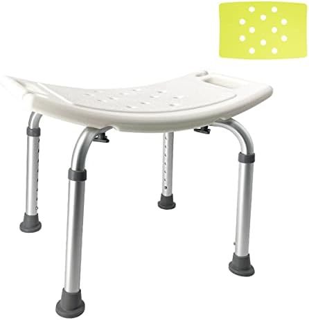 ホワイト+シルバー 風呂イス バスチェア シャワーチェア 介護用品 お風呂 椅子 36-54cm 高さ8段階調節 錆にくいアルミの画像1