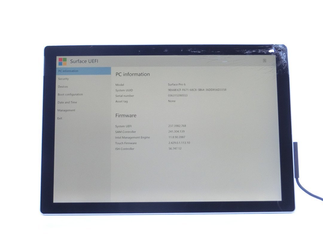 中古 SurfacePro 1796◆Corei5 8350U 1.7GHZ◆SSD256GB◆メモリ8GB◆BIOSまで表示 ジャンク扱い 詳細不明