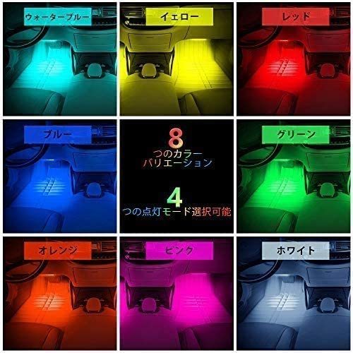 車 テープライト LED USB シガーソケット 18LED×4本　72LED 車内装飾用 フットランプ リモコン フットライト フロアライト_画像2