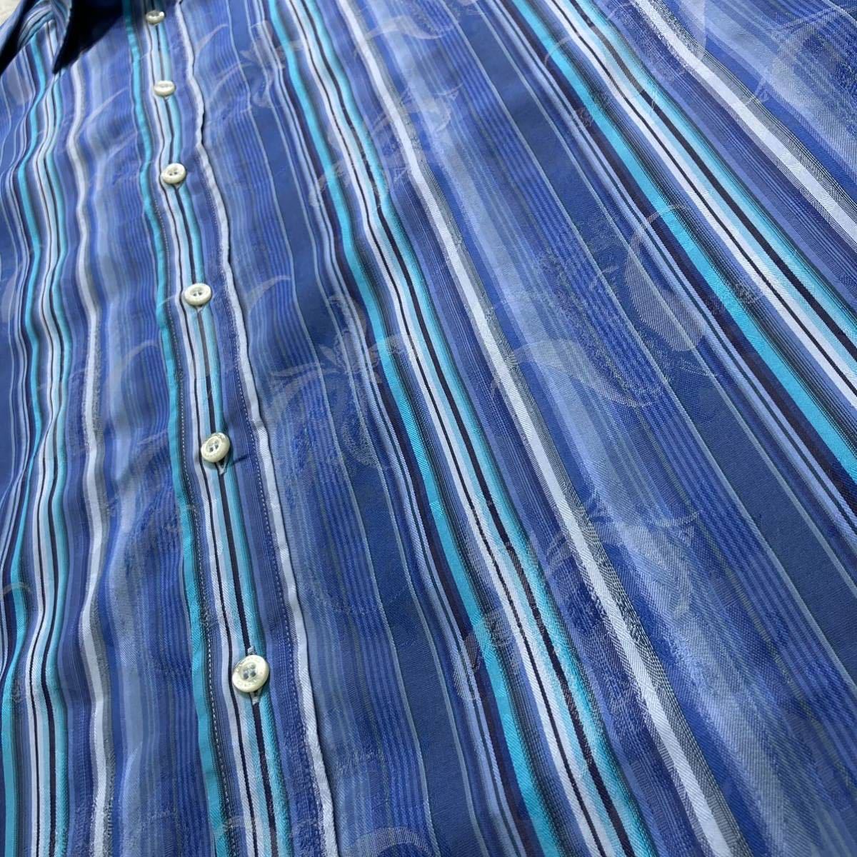 【極美品 L相当】 ETRO 長袖 シャツ ストライプ ペイズリー ドレス 総柄 エトロ メンズ ビジネス ブルー 青 高級 高品質 40 パーティー_画像3