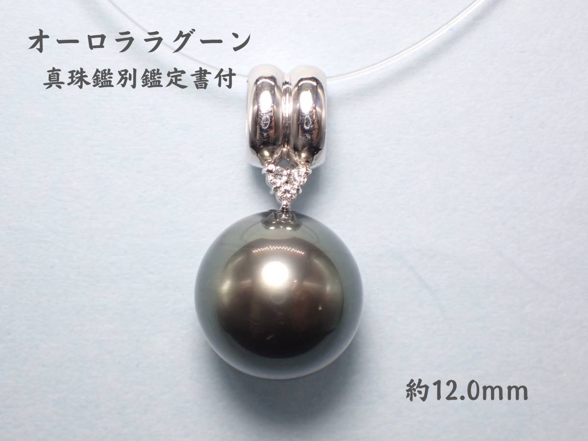 新品　パール　ペンダントトップ　PT900 ブラック系 12.0mm　D:0.025 黒蝶真珠 ラウンド形　真珠科学研究所鑑別鑑定書付き