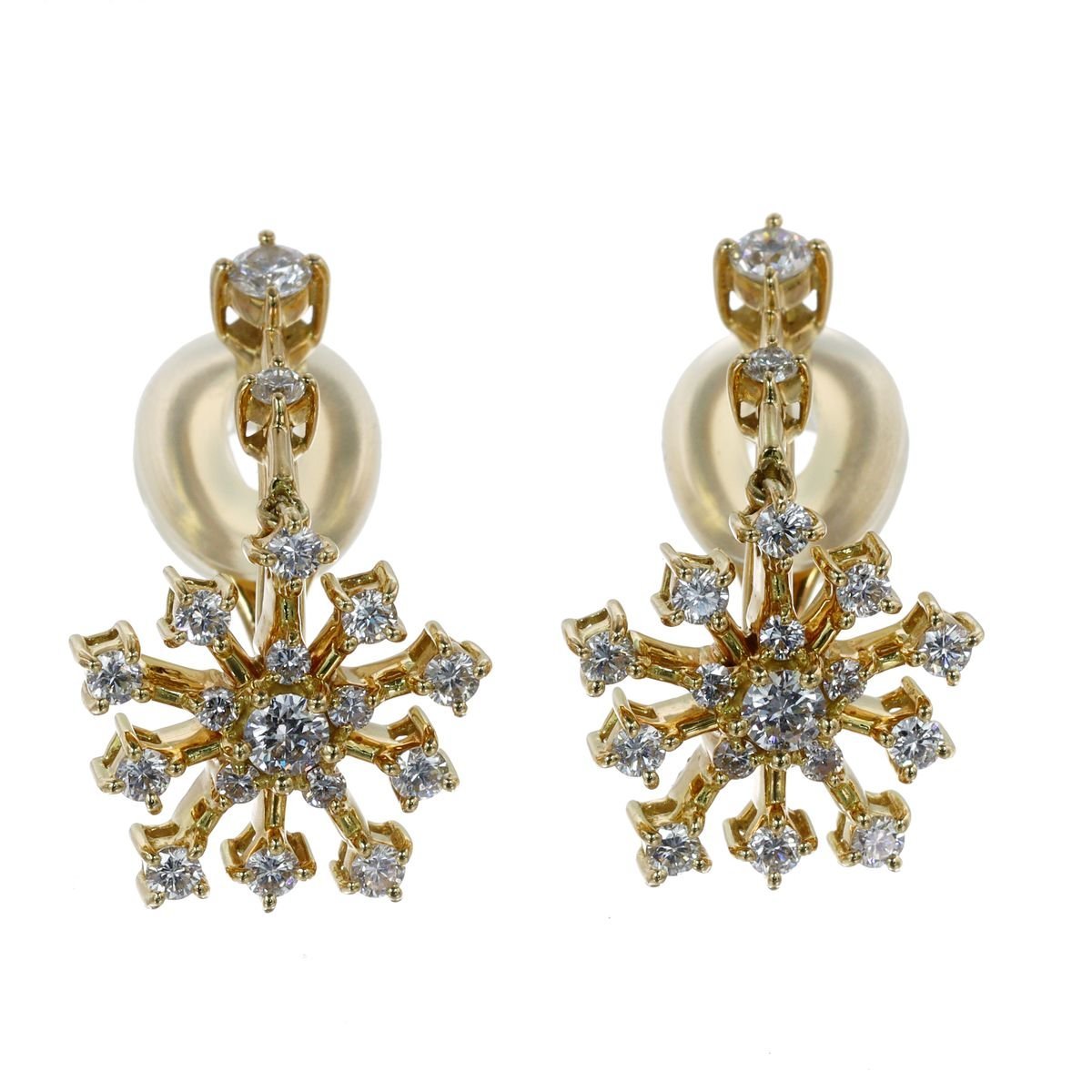 ファッション 通販 ダイヤモンド K18 煌びやかで美しい雪の結晶 ピアス ◎06A68 美品 0.65/0.65ct 8.5g イエローゴールド台