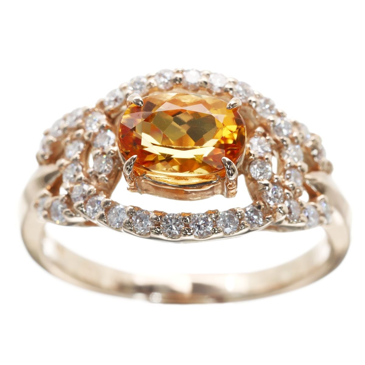 優美で可憐…お薦めの逸品！ K18PG インペリアルトパーズ ダイヤモンド リング 4.4g 1.19/0.38ct ソーティング付☆06A77 E
