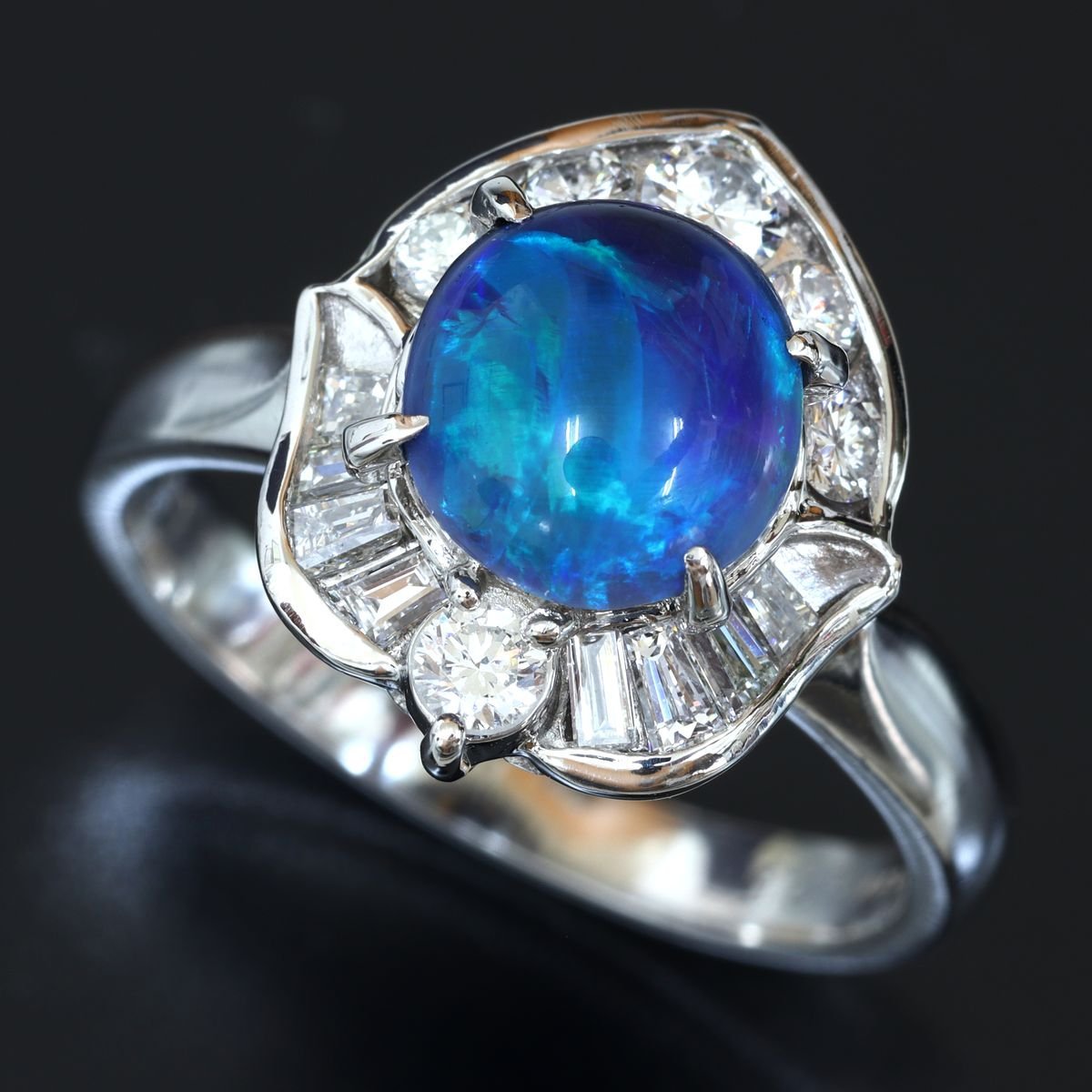 【冬バーゲン★特別送料無料!】 美しいアースカラー Pt900 ブラックオパール ダイヤモンド リング 6.7g BO1.25ct D0.30ct/0.37ct 超美品 ★01B26 オパール