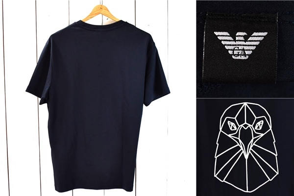 3TL093】エンポリオアルマーニ ARMANI コットン100％ イーグル刺繍 Tシャツ 半袖 カットソー XL ダークネイビー 6G1TE2-1JPRZの画像2