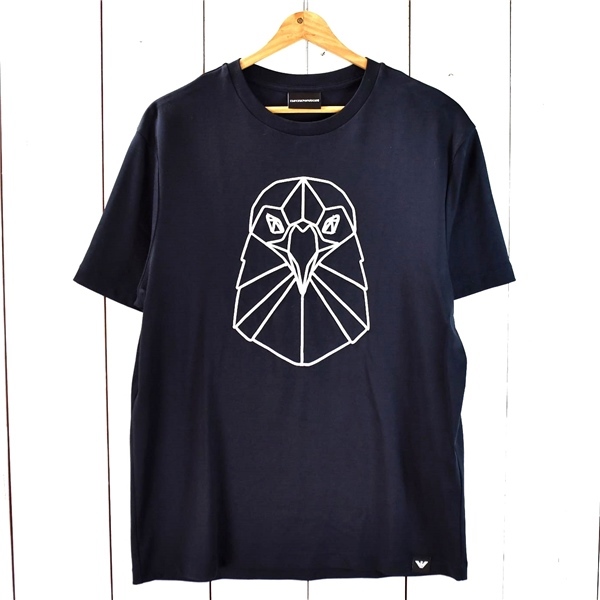 3TL093】エンポリオアルマーニ ARMANI コットン100％ イーグル刺繍 Tシャツ 半袖 カットソー XL ダークネイビー 6G1TE2-1JPRZ_画像1