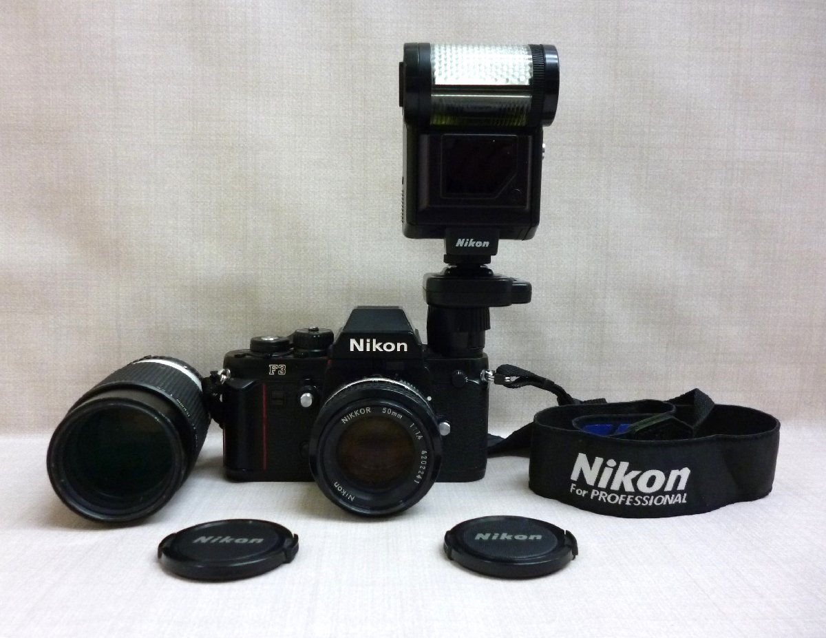 【大黒屋】中古 Nikon ニコン F3　レンズ2本　ストロボ・ガンカプラー付_画像1