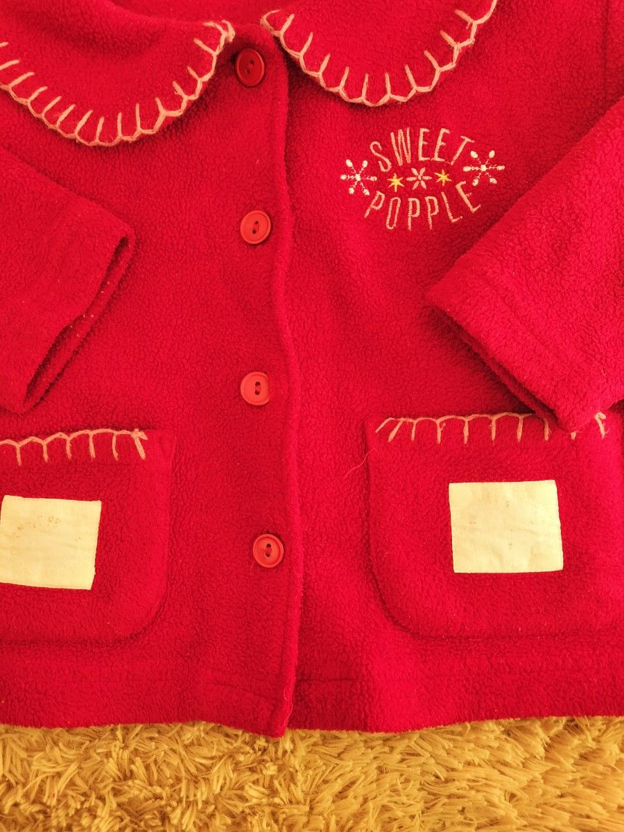 ジャケット　上着　90 90cm 赤　クリスマス　秋　春　冬　フリース　ボタン カーディガン