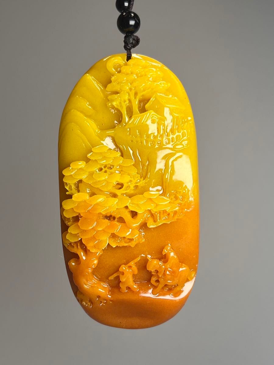 天然寿山石 浮き彫り 深山訪友図 工芸品 美術品 重厚 置物 鶏油黄 天然石 玉石 中国