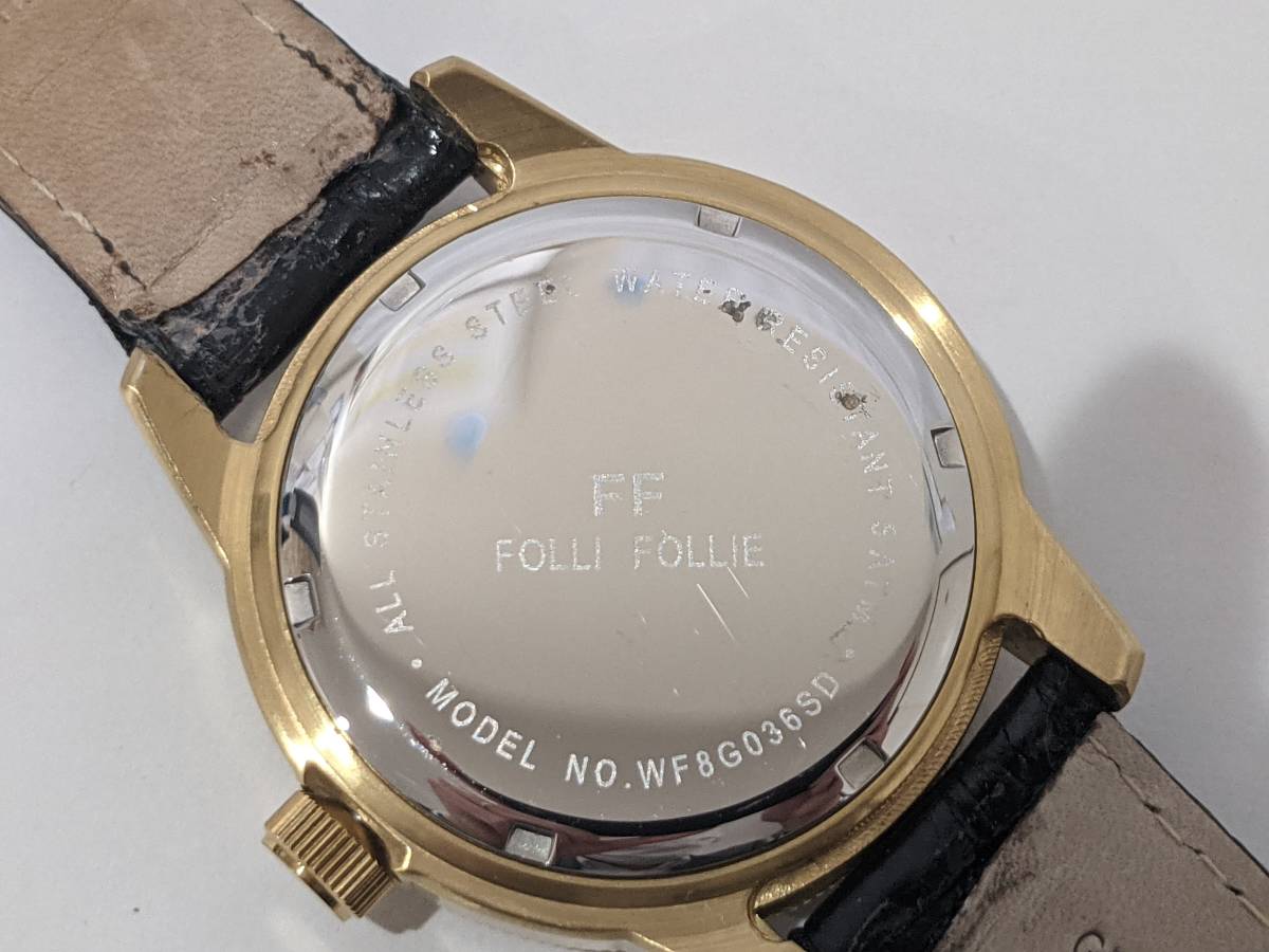 【4436】Folli Follieフォリフォリ クオーツ メンズ腕時計 ゴールドカラー 稼働品 WF8G036SD デイト_画像7
