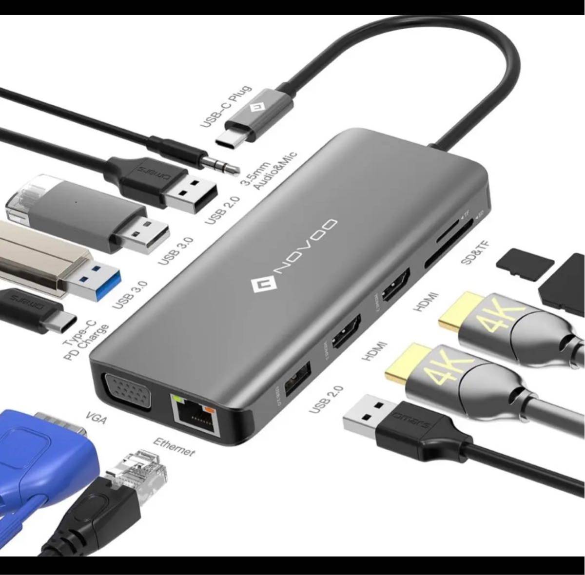 NOVOO トリプルディスプレイ 12-in-1 USB-C ドッキングステーション 人気 USB C ハブの画像1