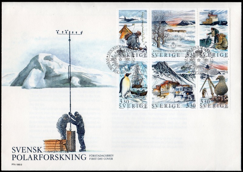 スウェーデン 1989年 スウェーデン王立科学アカデミー250周年(スウェーデンの極地探検の切手)FDCカバー(1927)_画像1