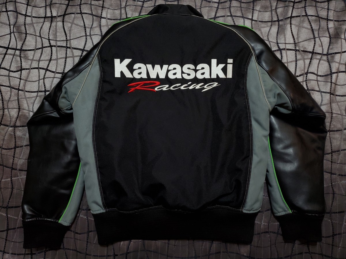 【L】クシタニ カワサキ ウィンタージャケット チームジャケット バイク ライディング ライダース　一部レザー　_画像4
