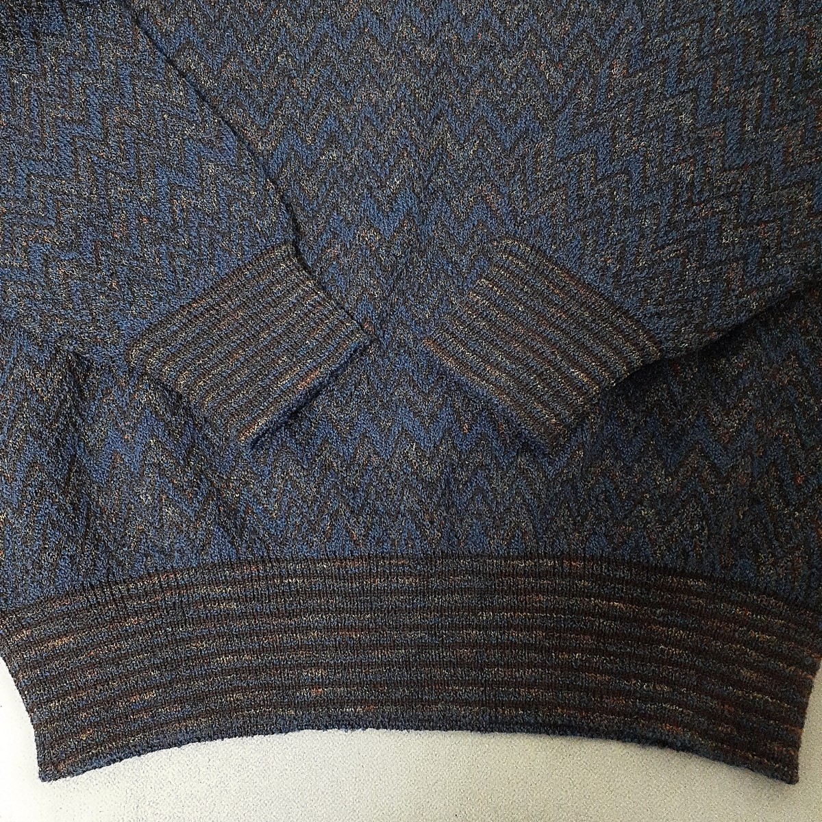  unused MISSONI jig The g total pattern knitted collar wool mo hair Italy made multicolor size M L sweater blue border new goods Missoni 