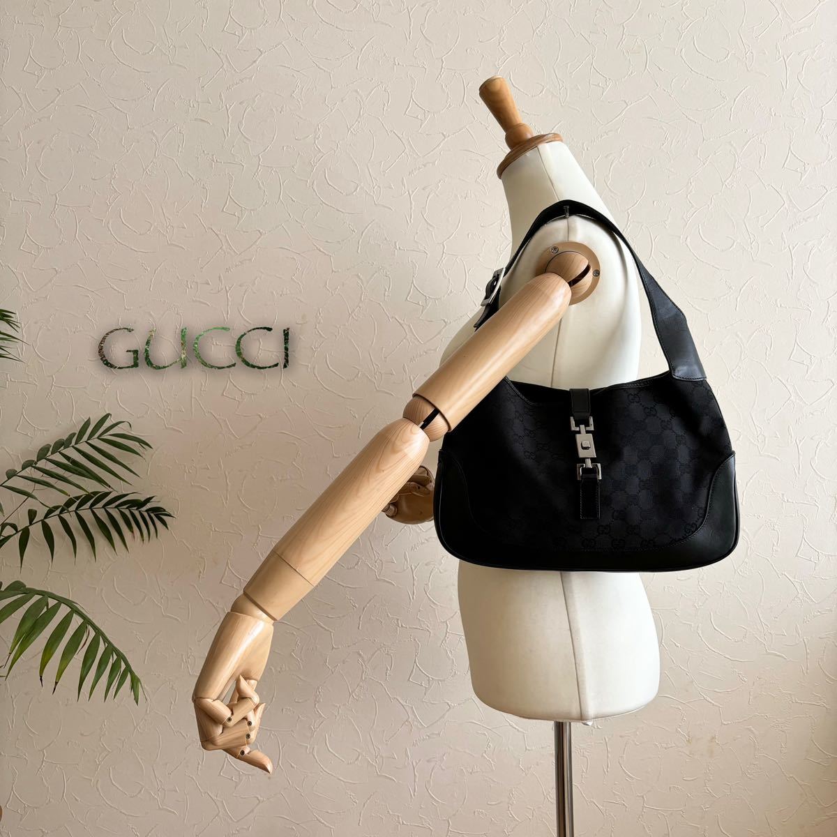 極美品 GUCCI グッチ ジャッキーGG柄 レザーハンドバッグ＊レディース 本革 牛革 ブラック 黒 トート ショルダー フォーマル 肩掛け_画像7