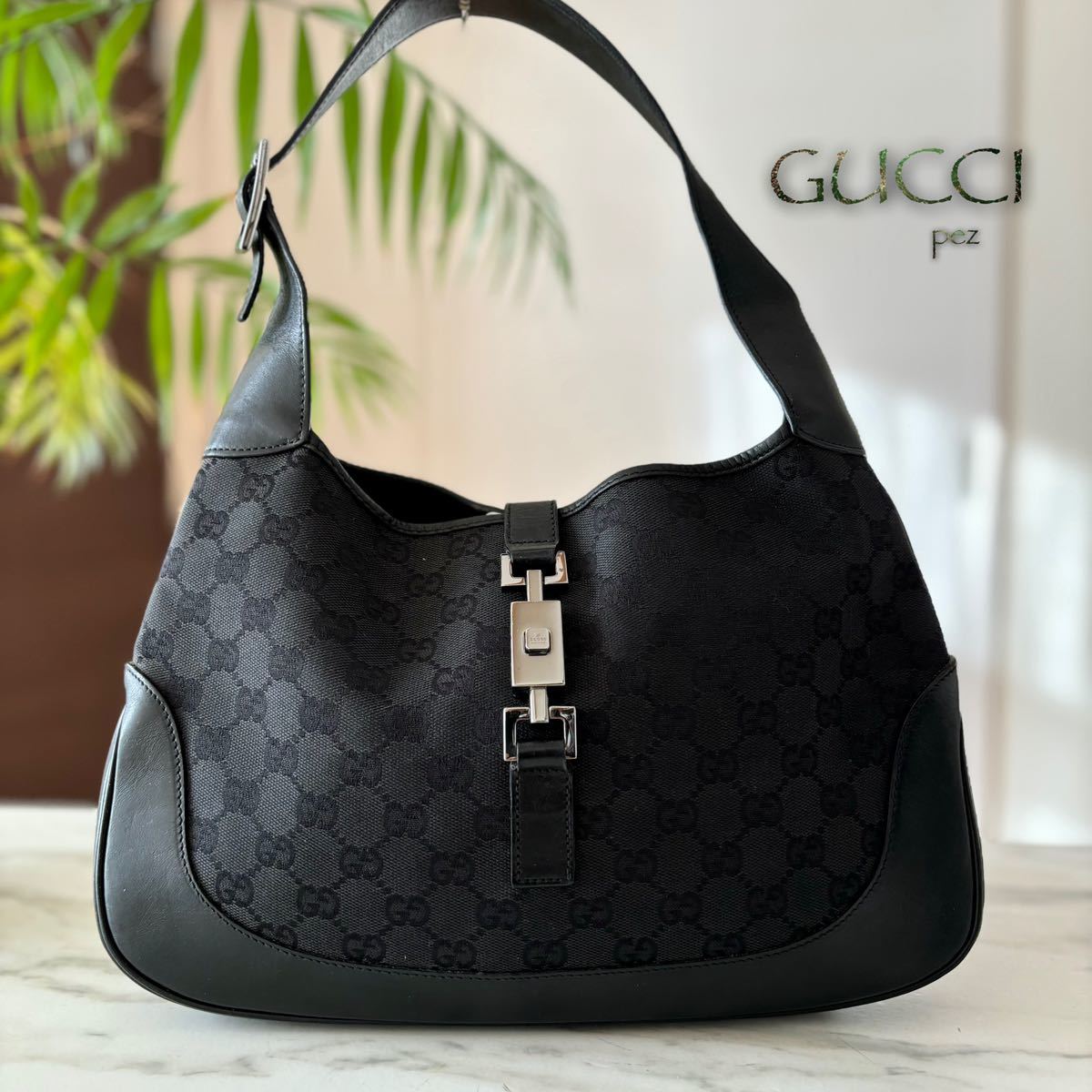 極美品 GUCCI グッチ ジャッキーGG柄 レザーハンドバッグ レディース