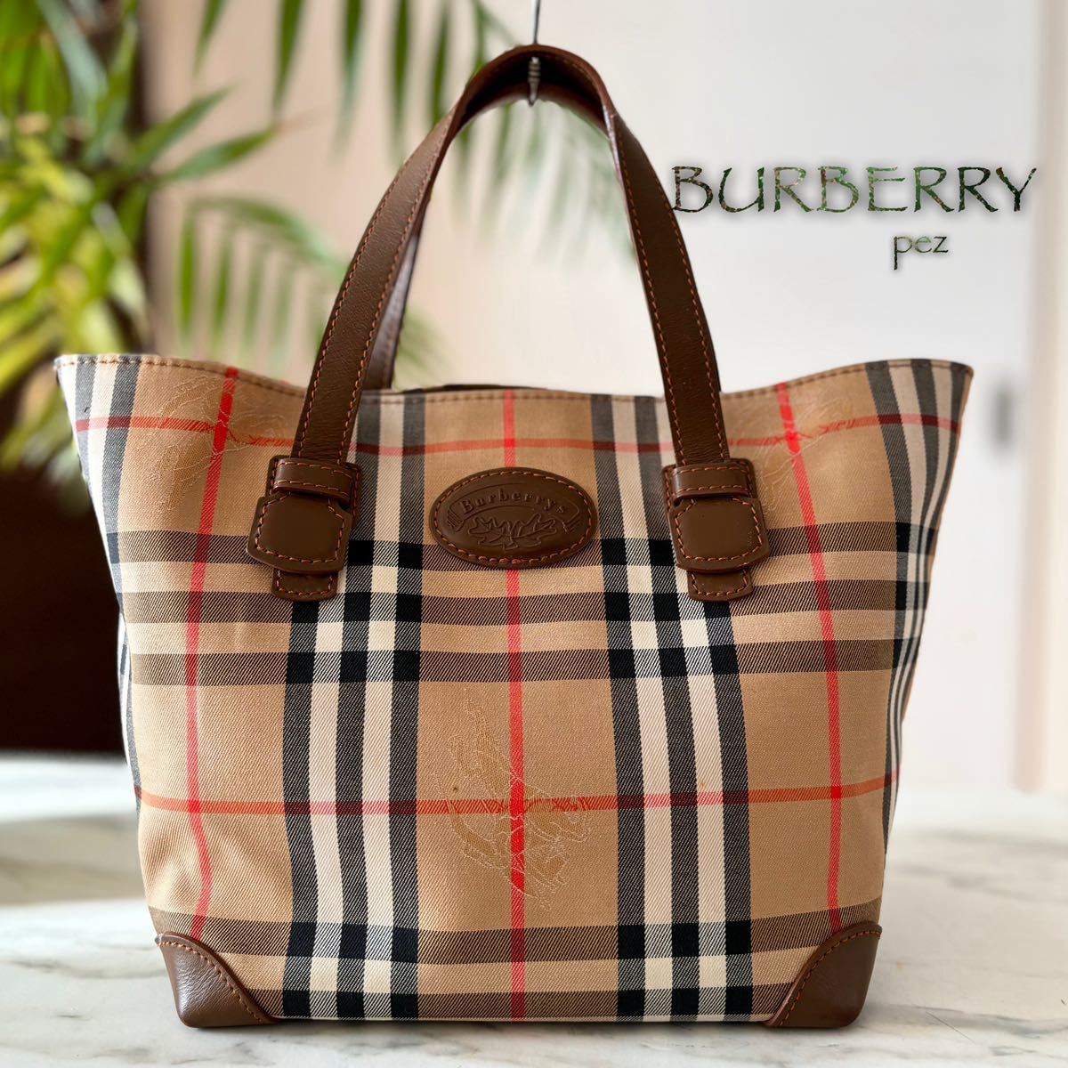 極美品 BURBERRY バーバリー ノバチェック レザートートバッグ