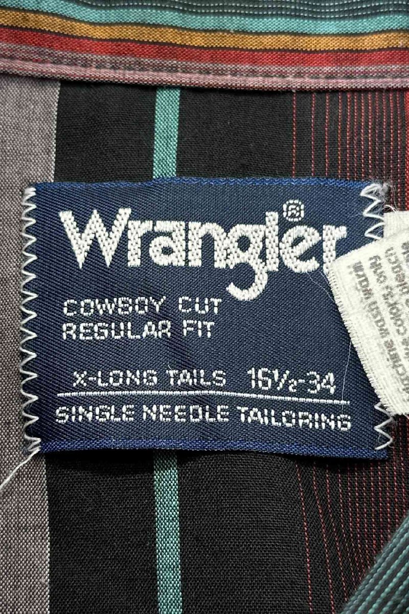 Made in USA WRANGLER stripe shirt ラングラー 長袖シャツ パープル系 サイズ16 1/2-34 スナップボタン メンズ ヴィンテージ ネ_画像3