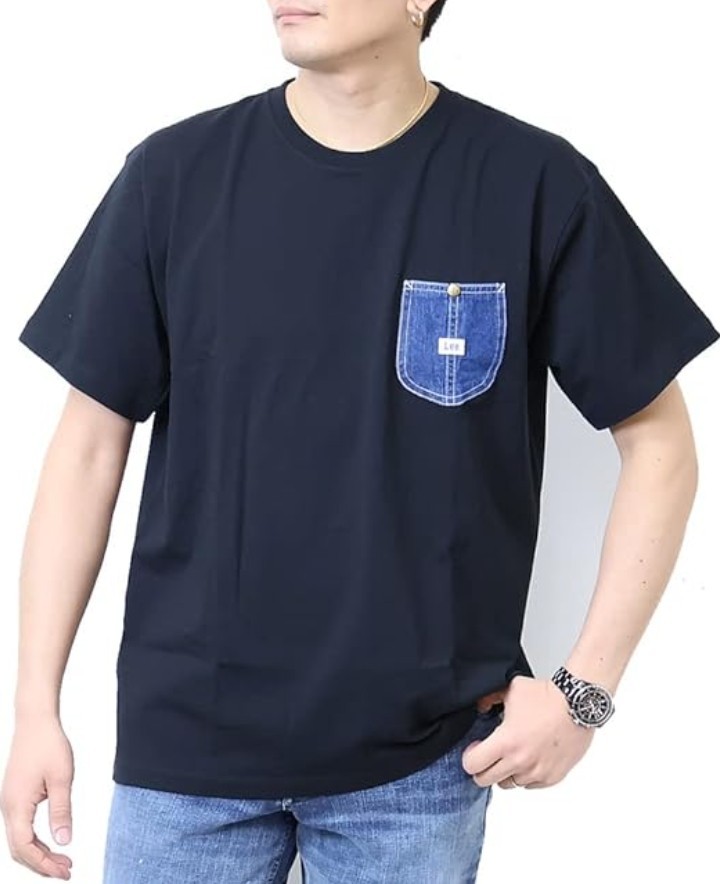 新品】Leeリー ユニセックス半袖デニムポケットTシャツ ブラック 新品】Leeリー ユニセックス半袖デニムポケットTシャツ ブラック
