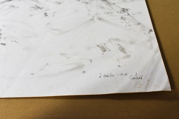 リュシアン・クートー作品「作品」　墨　紙　1961　サイン、タイトル、年記　S:49.5×60.5　Lucien Coutaud_画像4
