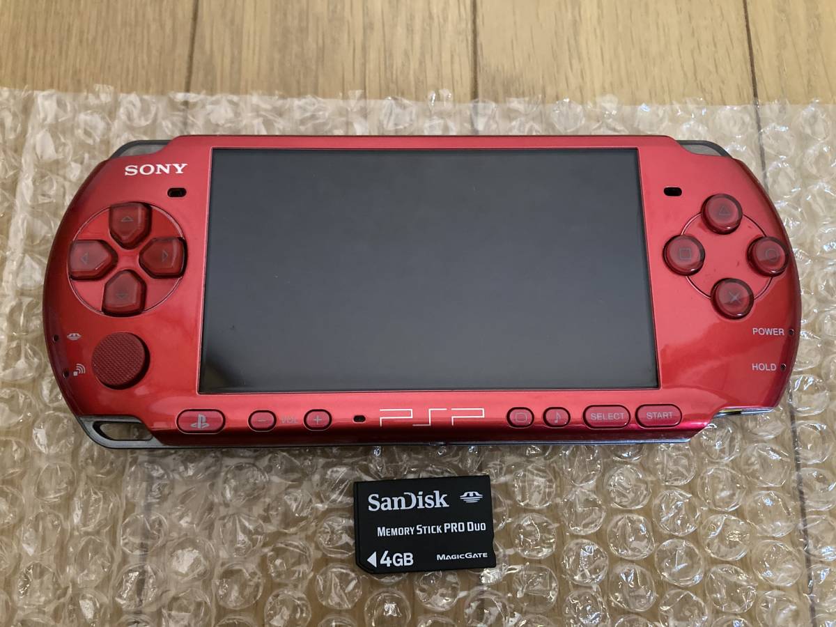 即決! SONY PSP プレイステーションポータブル 3000 本体 ラディアント・レッド メモリースティック 4GB セット_画像1