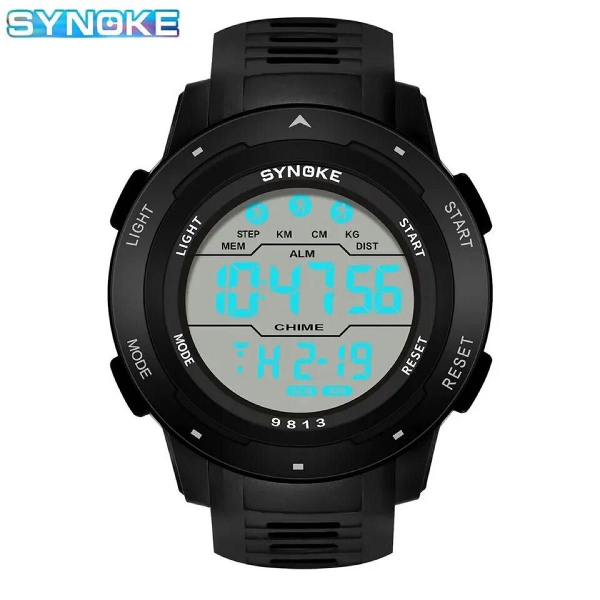 新品 SYNOKEスポーツデジタル 防水 デジタルストップウォッチ メンズ腕時計 9813 ブラック
