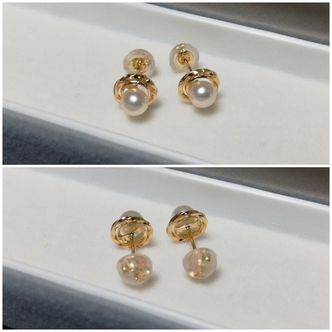 E482 上級花珠 アコヤ真珠 ベビーパールピアス4.0～4.5㎜ 取巻 高品質 本真珠 あこや真珠 K18 高品質